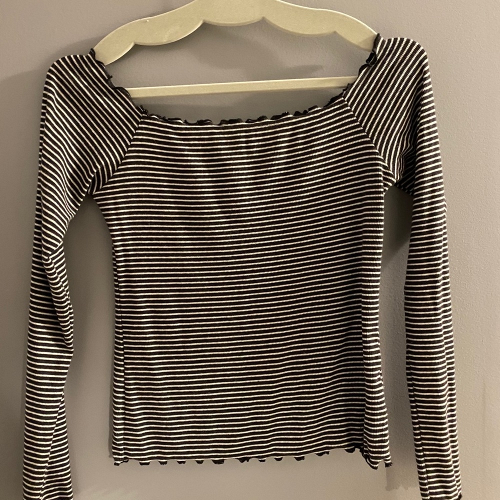 Hollister striped off shoulder long sleeve top